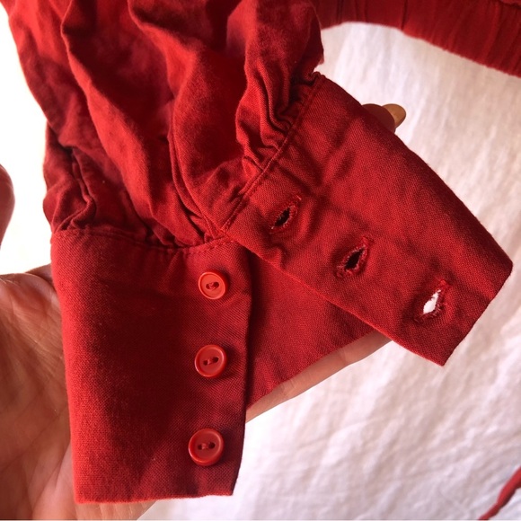 Forever 21 cropped wrap long sleeve top in red with orange undertones size L - Picture 5 of 6